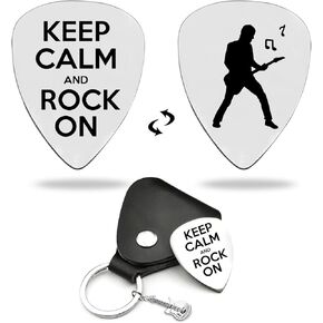 LRUIOMVE Funny Stainless Steel Guitar Picks with Cowhide Leather Case - Keep Calm and Rock On, for Son Daughter Men Women Musician Guitar Player Family Birthday Christmas Gift in Kuwait
