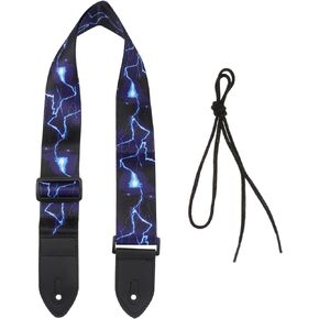 Vaguelly Guitar Strap, Red Flame Jacquard Guitar Strap with Leather End, Adjustable Length, for Guitar