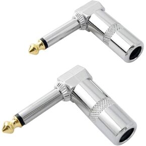 Longdex Audio 1/4 inch Right Angle Plug 2PCS 6.3mm 90 Degree TS Mono Male Solder-On Connector Microphone Phone Jack Adapter in Kuwait