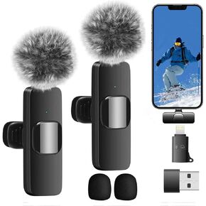 Wireless Lavalier Microphone for iPhone/Android/PC, Mini Microphone Wireless with Noise Cancellation/Mute for Recording,for YouTube/Facebook Live Stream, TikTok Vlog (No App and Bluetooth Required)