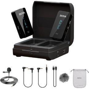BOYA Wireless Lavalier Microphone BY-XM6-K2 2.4GHz Dual-Channel Wireless Lapel Microphones with Charging Case for Cameras Phones DSLR Clip on Mic for Video Recording Live Streaming YouTube Interview in Kuwait
