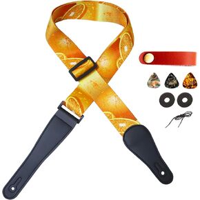 حزام جيتار RAUYIVANY، ألياف البوليستر وأشرطة جيتار جلدية طويلة، زر حزام 2 أقفال حزام 3 اختيارات جيتار، الطول 41-61 بوصة، للجيتار الصوتي الكهربائي in Kuwait