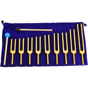 MECCANIXITY Tuning Fork Set 9 Pcs Tuning Forks Aluminium Alloy for Instrument Treatment Yoga Sound Testing Tuning Fork Tool Set Violin Guitar Tuner Device Silver with Rubber Mallet and Bag