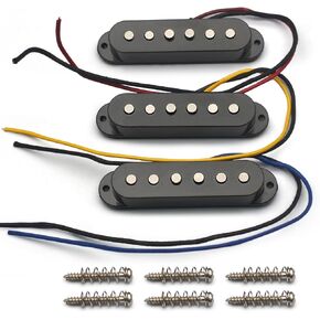 MAXCHEER Alnico 5 Strat Pickup Single Coil Pickups جيتار الرقبة/الوسط/الجسر لاقط للجيتار الكهربائي Strat Squier (أسود)