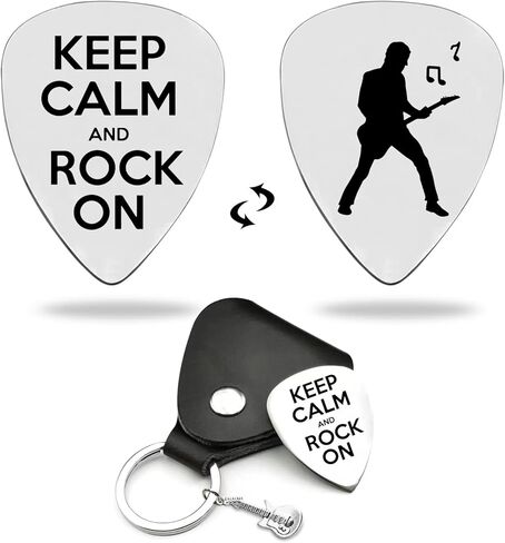 LRUIOMVE Funny Stainless Steel Guitar Picks with Cowhide Leather Case - Keep Calm and Rock On, for Son Daughter Men Women Musician Guitar Player Family Birthday Christmas Gift in Kuwait