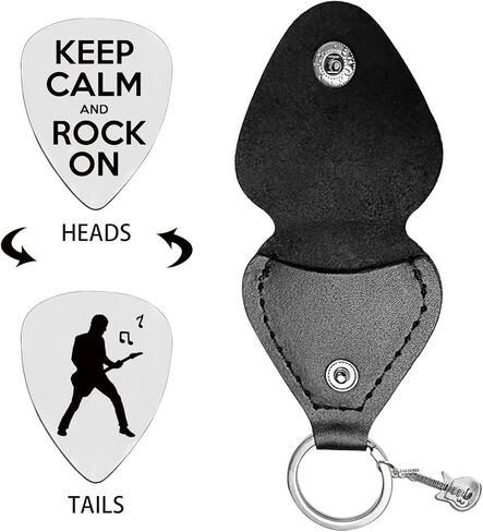 LRUIOMVE Funny Stainless Steel Guitar Picks with Cowhide Leather Case - Keep Calm and Rock On, for Son Daughter Men Women Musician Guitar Player Family Birthday Christmas Gift in Kuwait