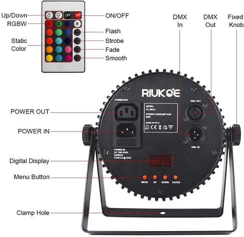 RIUKOE Led أضواء للمسرح الاسمية ضوء غسل DJ الإضاءة DMX RGBWAUV 6in1 الصوت المنشط Uplighting للحزب ، عيد الميلاد ، النادي ، الزفاف in Kuwait