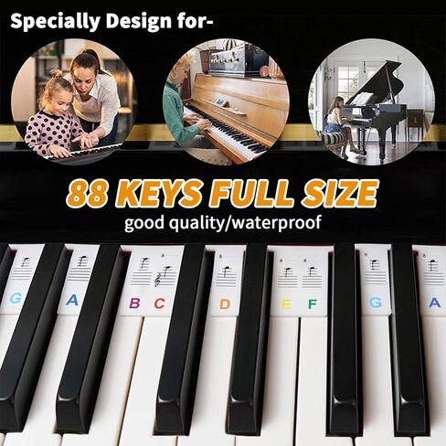 ملصقات ملاحظات لوحة مفاتيح البيانو قابلة للإزالة، 88 ملصقًا ملونًا للوحة مفاتيح البيانو بالحجم الكامل للتعلم، ملصقات مفاتيح البيانو للأطفال المبتدئين، لا يوجد غراء ولا حاجة إلى ملصقات in Kuwait