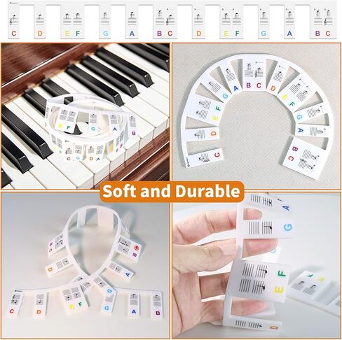 ملصقات ملاحظات لوحة مفاتيح البيانو قابلة للإزالة، 88 ملصقًا ملونًا للوحة مفاتيح البيانو بالحجم الكامل للتعلم، ملصقات مفاتيح البيانو للأطفال المبتدئين، لا يوجد غراء ولا حاجة إلى ملصقات in Kuwait
