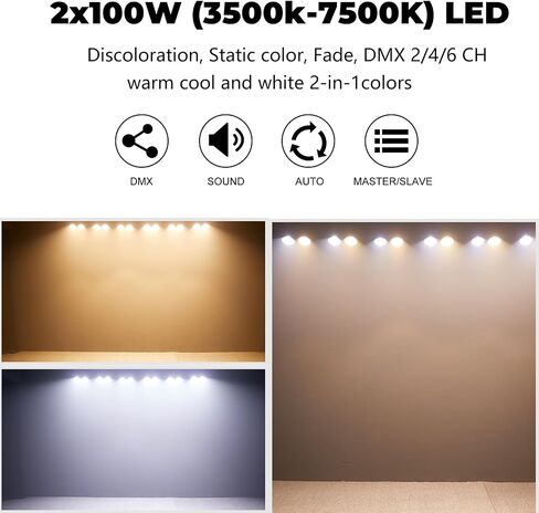 200W LED Blinder Stage Par Light مع COB Light، 2-Head بارد ودافئ أبيض 2 in1 LED Stage Audience Light DJ Wash Light Stage Lighting Party Disco Light، 2x100W RGBWA DMX LED Blinder Light in Kuwait