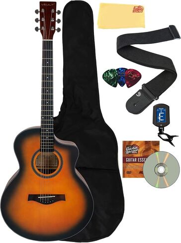 Vault EA-40 Left-Handed Full-Size Solid Spruce Top Cutaway Acoustic Guitar - Sunburst Bundle with Gig Bag, Tuner, Picks, Strap, and Polishing Cloth in Kuwait