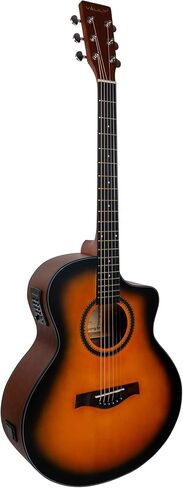 Vault EA-40 Left-Handed Full-Size Solid Spruce Top Cutaway Acoustic Guitar - Sunburst Bundle with Gig Bag, Tuner, Picks, Strap, and Polishing Cloth in Kuwait