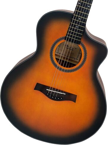 Vault EA-40 Left-Handed Full-Size Solid Spruce Top Cutaway Acoustic Guitar - Sunburst Bundle with Gig Bag, Tuner, Picks, Strap, and Polishing Cloth in Kuwait