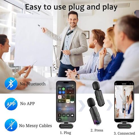 MYBESTFURN Wireless Lavalier Microphone for iPhone iPad, Android Phone,Professional Lapel Mics with Clearer Audio, Mini Microphone for Video Recording, YouTube, Interview, Tiktok, Vlog（2 Pack） in Saudi Arabia