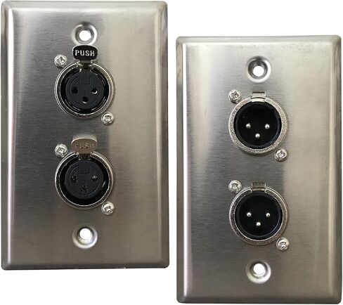 XLR Wall Plate, XLR Plugs and Plates, includes Two Dual 3-pin XLR Female Wall Plate, XLR Passthrough - Stainless Steel (Dual Port XLR Female) in Kuwait