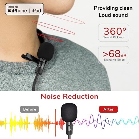 ميكروفون PIXEL اللاسلكي Lavalier لأجهزة iPhone iPad، وميكروفونات التوصيل المعتمدة من MFi، ميكروفون صغير ذو طية صدر السترة مع جهازي إرسال وجهاز استقبال واحد لتسجيل الفيديو، ومدونة الفيديو، والمقابلة، وTiktok، واليوتيوب in Saudi Arabia