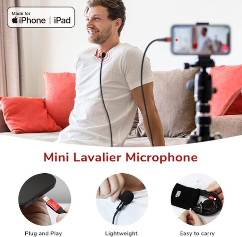 ميكروفون PIXEL اللاسلكي Lavalier لأجهزة iPhone iPad، وميكروفونات التوصيل المعتمدة من MFi، ميكروفون صغير ذو طية صدر السترة مع جهازي إرسال وجهاز استقبال واحد لتسجيل الفيديو، ومدونة الفيديو، والمقابلة، وTiktok، واليوتيوب in Saudi Arabia