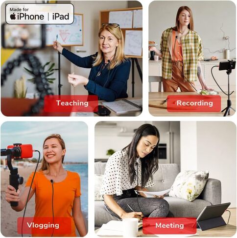 ميكروفون PIXEL اللاسلكي Lavalier لأجهزة iPhone iPad، وميكروفونات التوصيل المعتمدة من MFi، ميكروفون صغير ذو طية صدر السترة مع جهازي إرسال وجهاز استقبال واحد لتسجيل الفيديو، ومدونة الفيديو، والمقابلة، وTiktok، واليوتيوب in Saudi Arabia