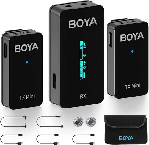 BOYA by-XM6 S2 2.4 جيجا هرتز Cilp على ميكروفون لاسلكي Lavalier لكاميرات Canon Nikon Sony DSLR وكاميرا الفيديو Android القابلة لإعادة الشحن وميكروفون لتسجيل الفيديو ومقابلة YouTube in Kuwait