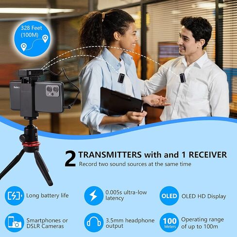 BOYA by-XM6 S2 2.4 جيجا هرتز Cilp على ميكروفون لاسلكي Lavalier لكاميرات Canon Nikon Sony DSLR وكاميرا الفيديو Android القابلة لإعادة الشحن وميكروفون لتسجيل الفيديو ومقابلة YouTube in Kuwait