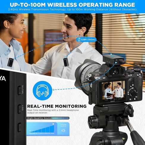 BOYA by-XM6 S2 2.4 جيجا هرتز Cilp على ميكروفون لاسلكي Lavalier لكاميرات Canon Nikon Sony DSLR وكاميرا الفيديو Android القابلة لإعادة الشحن وميكروفون لتسجيل الفيديو ومقابلة YouTube in Kuwait