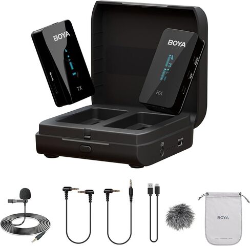 BOYA Wireless Lavalier Microphone BY-XM6-K2 2.4GHz Dual-Channel Wireless Lapel Microphones with Charging Case for Cameras Phones DSLR Clip on Mic for Video Recording Live Streaming YouTube Interview in Kuwait