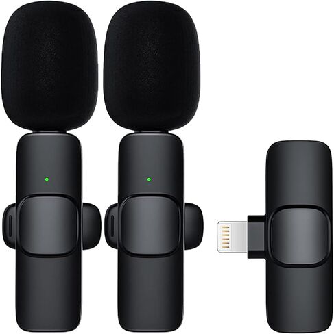 ميكروفونات Z Innovations Lightning Wireless Lavalier لأجهزة iPhone 14 13 12 XS XR X 8 7 Pro Max iPad - جودة صوت واضحة للغاية للتسجيل والبث المباشر ويوتيوب وفيسبوك وتيك توك (عبوتان) in Kuwait