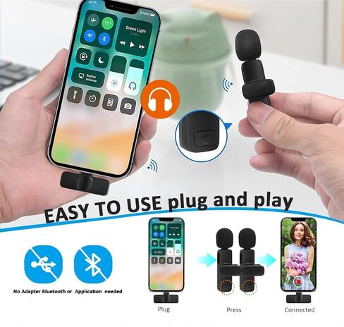 ميكروفونات Z Innovations Lightning Wireless Lavalier لأجهزة iPhone 14 13 12 XS XR X 8 7 Pro Max iPad - جودة صوت واضحة للغاية للتسجيل والبث المباشر ويوتيوب وفيسبوك وتيك توك (عبوتان) in Kuwait