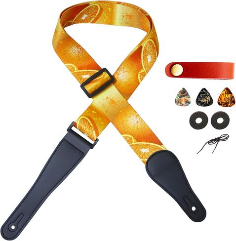 حزام جيتار RAUYIVANY، ألياف البوليستر وأشرطة جيتار جلدية طويلة، زر حزام 2 أقفال حزام 3 اختيارات جيتار، الطول 41-61 بوصة، للجيتار الصوتي الكهربائي in Kuwait