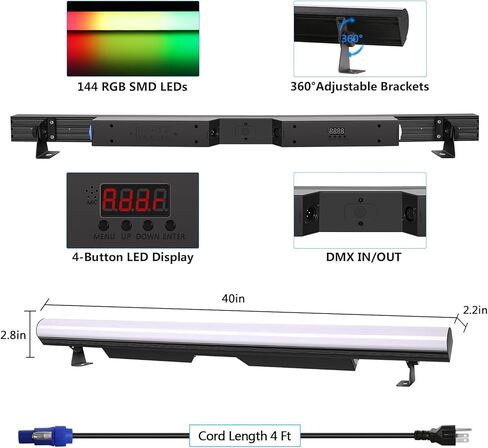شريط أضواء المسرح، ValaVa 60W 144 RGB LED Pixel Light Bar، DMX DJ Lights Bar Sound المنشط Master/Slave Strobe Professional DJ معدات الإضاءة، لكنيسة حفلات الزفاف in Kuwait