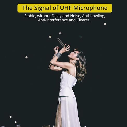 بروزور ميكروفون لاسلكي مع تحكم في مستوى الصوت الجهوري الثلاثي، نظام ميكروفون ديناميكي مزدوج UHF محمول باليد مع جهاز استقبال قابل لاعادة الشحن لالات الكاريوكي والدي جيه والغناء والكنيسة وحفلات الزفاف in Kuwait