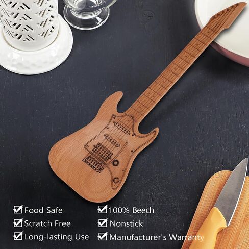 Guitar Shape Rockin Wooden Novelty Spatula Salad Server 10.5-inch for Flipping Cooking Gift for Music Enthusiasts (Acoustic Guitar) in Saudi Arabia