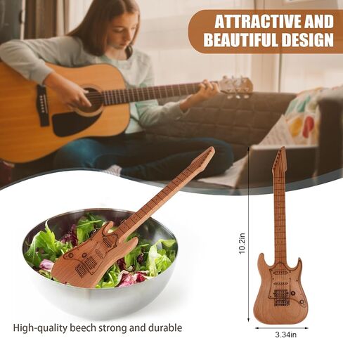 Guitar Shape Rockin Wooden Novelty Spatula Salad Server 10.5-inch for Flipping Cooking Gift for Music Enthusiasts (Acoustic Guitar) in Saudi Arabia