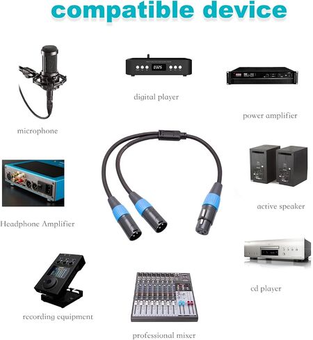 كابل مقسم HUALEU XLR، كابل ميكروفون XLR أنثى إلى ثنائي XLR ذكر Y، كابل XLR 1 أنثى إلى 2 ذكر XLR Y للخلاط، ومضخم الطاقة، والميكروفون in Kuwait