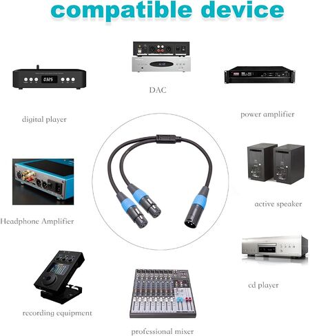 كابل مقسم HUALEU XLR، كابل ميكروفون XLR أنثى إلى ثنائي XLR ذكر Y، كابل XLR 1 أنثى إلى 2 ذكر XLR Y للخلاط، ومضخم الطاقة، والميكروفون in Kuwait