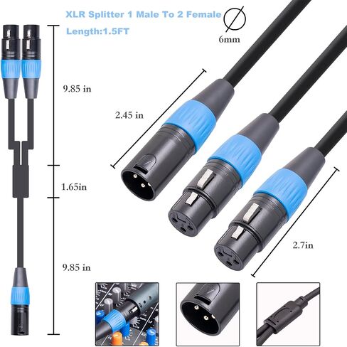 كابل مقسم HUALEU XLR، كابل ميكروفون XLR أنثى إلى ثنائي XLR ذكر Y، كابل XLR 1 أنثى إلى 2 ذكر XLR Y للخلاط، ومضخم الطاقة، والميكروفون in Kuwait