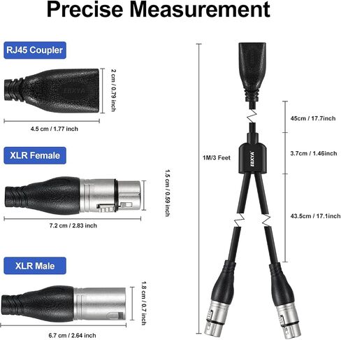 EBXYA 5 Pin XLR to RJ45 Cable - RJ45 to 5 Pin XLR Male/Female Cable 3 feet, 1 Pair in Kuwait