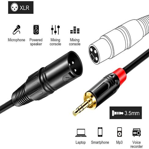 Sairps XLR to 1/4 TRS Stereo Adapter, 6.35mm Dual Channel to 3-pin XLR Male, XLR to 1/4 Balanced Microphone Stereo Audio Converter Adapter Cable -1.64 Feet in Kuwait