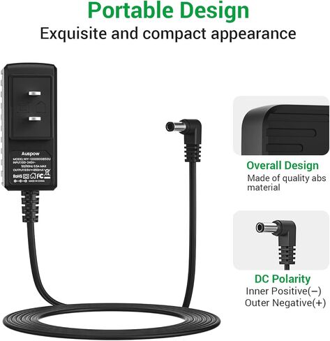 Auspow 9V 850mA Power Supply لدواسات الجيتار وسلك طاقة AC DC 9V، محول 9V لدواسة تأثيرات BOSS، الآلات الموسيقية Roland، التشويه، لوحة مفاتيح Casio، PSA-120، مركز سلبي in Kuwait