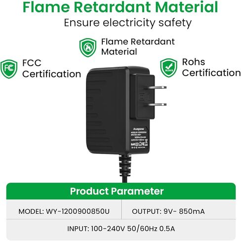 Auspow 9V 850mA Power Supply لدواسات الجيتار وسلك طاقة AC DC 9V، محول 9V لدواسة تأثيرات BOSS، الآلات الموسيقية Roland، التشويه، لوحة مفاتيح Casio، PSA-120، مركز سلبي in Kuwait