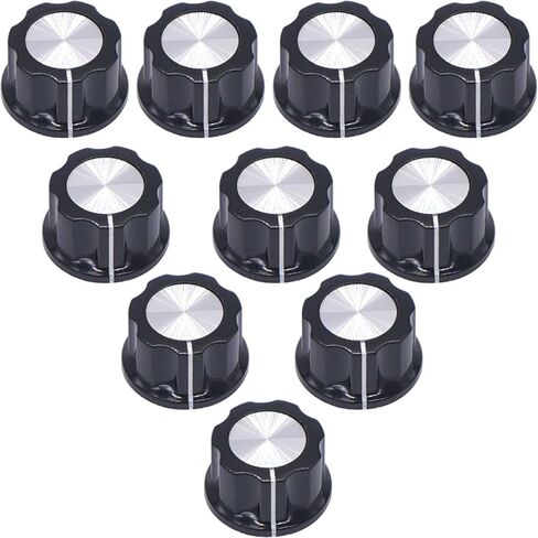 Taiss 10pcs Potentiometer Knob Silver Tone Top Rotary Knobs for 4 mm Dia. Shaft,Top Diameter: 16mm Black A01-4mm in Kuwait