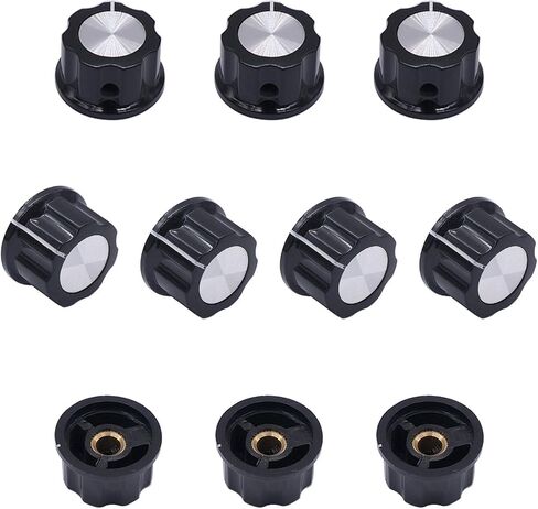 Taiss 10pcs Potentiometer Knob Silver Tone Top Rotary Knobs for 4 mm Dia. Shaft,Top Diameter: 16mm Black A01-4mm in Kuwait