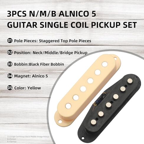 MAXCHEER Alnico 5 Strat Pickup Single Coil Pickups جيتار الرقبة/الوسط/الجسر لاقط للجيتار الكهربائي Strat Squier (أسود) in Kuwait