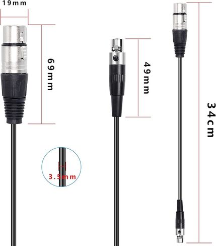 XMSJSIY Mini XLR أنثى إلى XLR ذكر محول كابل الصوت، 3 دبوس XLR إلى Mini 3 Pin XLR سلك كابل ميكروفون لكاميرا ميكروفون Lavalier - قطعة واحدة (Mini XLR أنثى إلى XLR ذكر) in Kuwait
