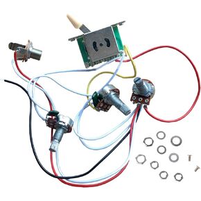 Prewired Guitar Wiring Harness Electronics Kit, 2T1V 500K Pots Control Knobs 5-Way Switch with Jack Compatible for Strat Style Guitar Replacements, Cream Cap