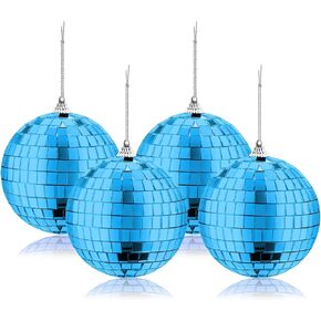 4 كرات ديسكو مرآة من Rocutus، كرة ديسكو فضية معلقة للحفلات أو تأثير ضوء DJ، ديكورات المنزل، دعامات المسرح، ملحقات الألعاب (أزرق) in Kuwait