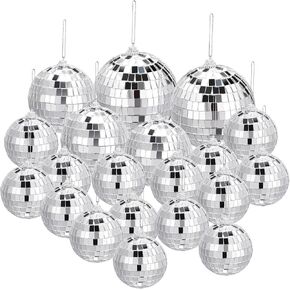 MECCANIXITY Mirror Ball, 2, 3.2, 4 Inch Disco Reflective Balls with Hanging Ring Silver Tone for DJ Club Stage Wedding Holiday Bar Party Decorations, Pack of 20 in Saudi Arabia