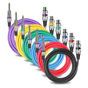 DREMAKE XLR Female to 1/4 Inch TS Mono Unbalanced Cable, 15FT XLR to Quarter Inch TS Interconnect Microphone Cable, 1/4'' 6.35mm Mono to XLR Female Coloured Mic Audio Amp Cable - 6 Pack 6.5mm to XLR