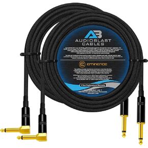Audioblast - وحدتان - 20 قدمًا - HQ-1 - فائق المرونة - مزدوج الحماية (100%) - كابل تصحيح دواسة تأثيرات آلة الجيتار مع Eminence مستقيم وزاوية ذهبية ¼ بوصة (6.35 مم) مقابس TS وأحذية مزدوجة in Kuwait