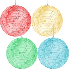 Multicolor Mirror Disco Ball with Attached String for Hanging Ring, Reflects Light, Party Favor, 4" (4-Pack) in Saudi Arabia